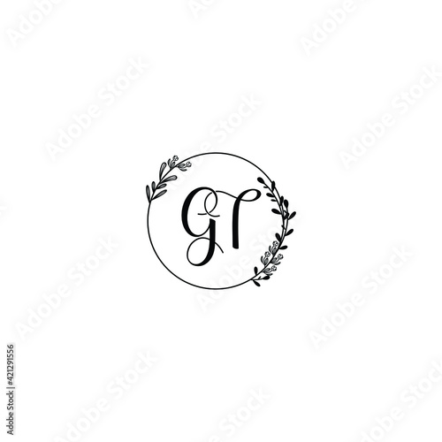 GT initial letters Wedding monogram logos, hand drawn modern minimalistic and frame floral templates