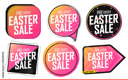 Set Pre-Order  Easter Sale banners design template, discount tags, vector illustration