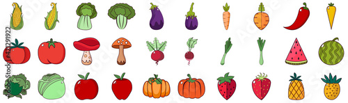 Set of vegetables and fruits - Vector illustration