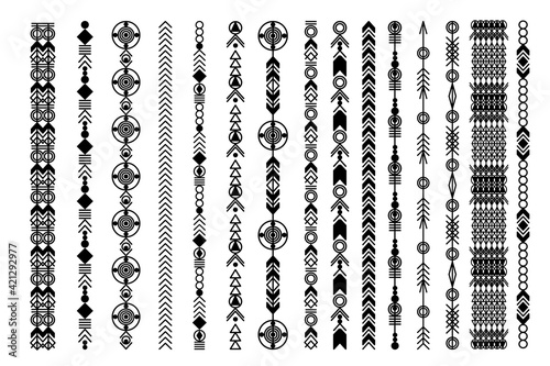 Ethnic hand drawn vector line border set. Boho fashion style pattern. Vector design elements.