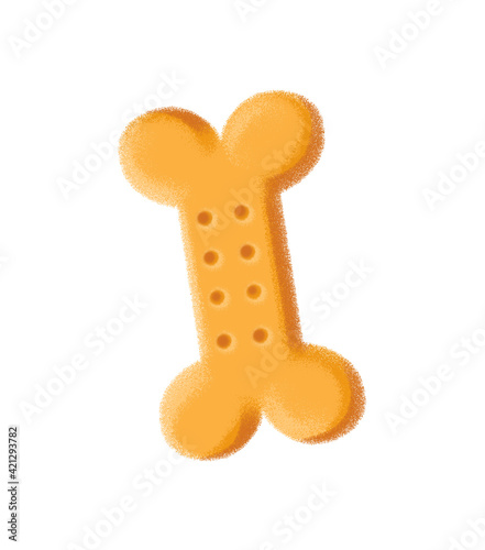 Bone for dog biscuits. A treat for animals. Cat or dog food. Cute illustration in cartoon style. The image is isolated on a white background.