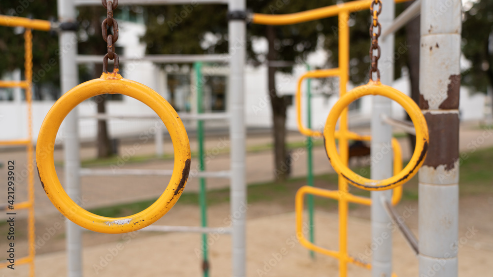 Yellow horizontal bar rings and ladder Yellow horizontal bar rings and ladder