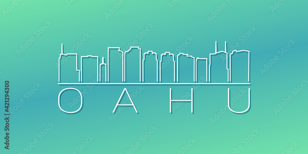 Naklejka premium O‘ahu, Hawaii, USA Skyline Linear Design. Flat City Illustration Minimal Clip Art. Background Gradient Travel Vector Icon.