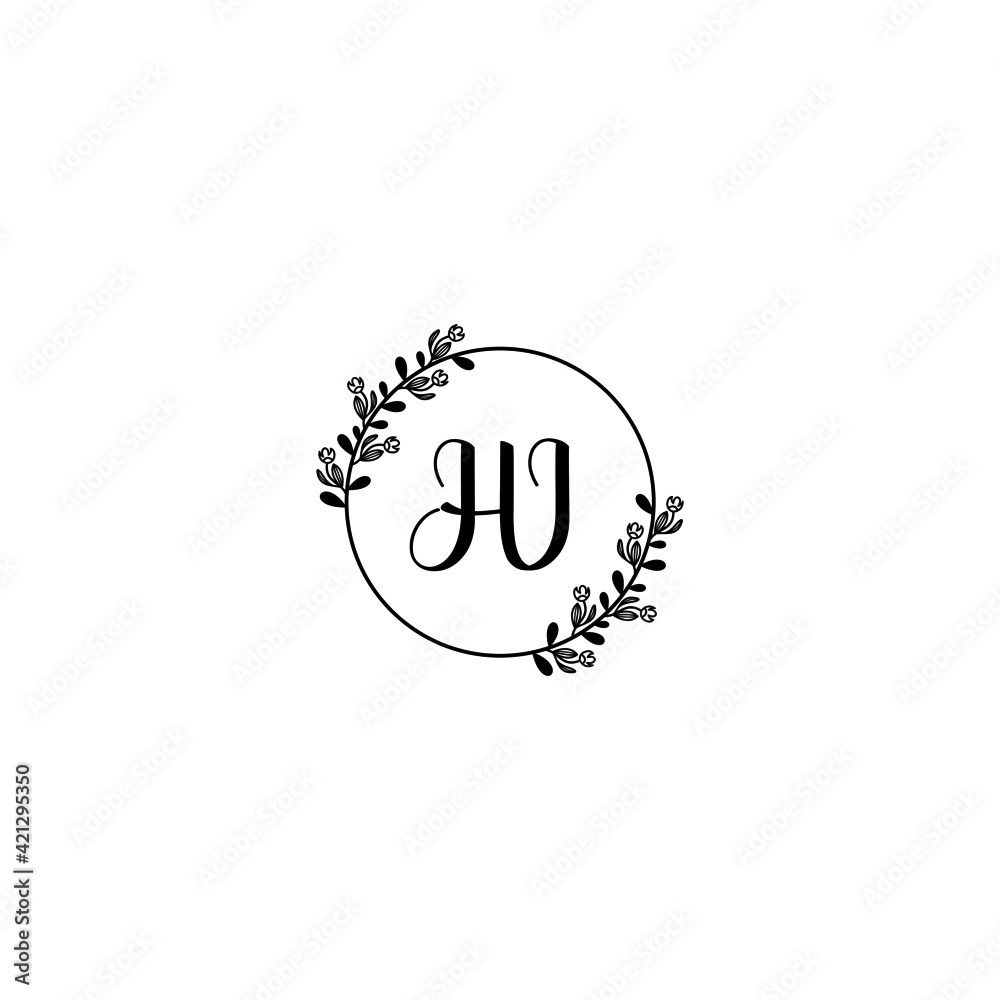 HI initial letters Wedding monogram logos, hand drawn modern minimalistic and frame floral templates