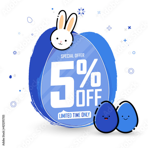 Easter Sale 5% off, discount banner design template, promo tag, vector illustration