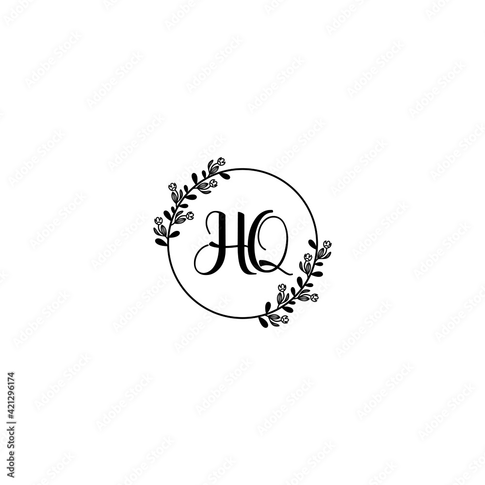 HQ initial letters Wedding monogram logos, hand drawn modern minimalistic and frame floral templates
