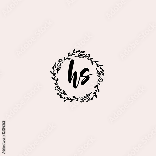 HS initial letters Wedding monogram logos, hand drawn modern minimalistic and frame floral templates