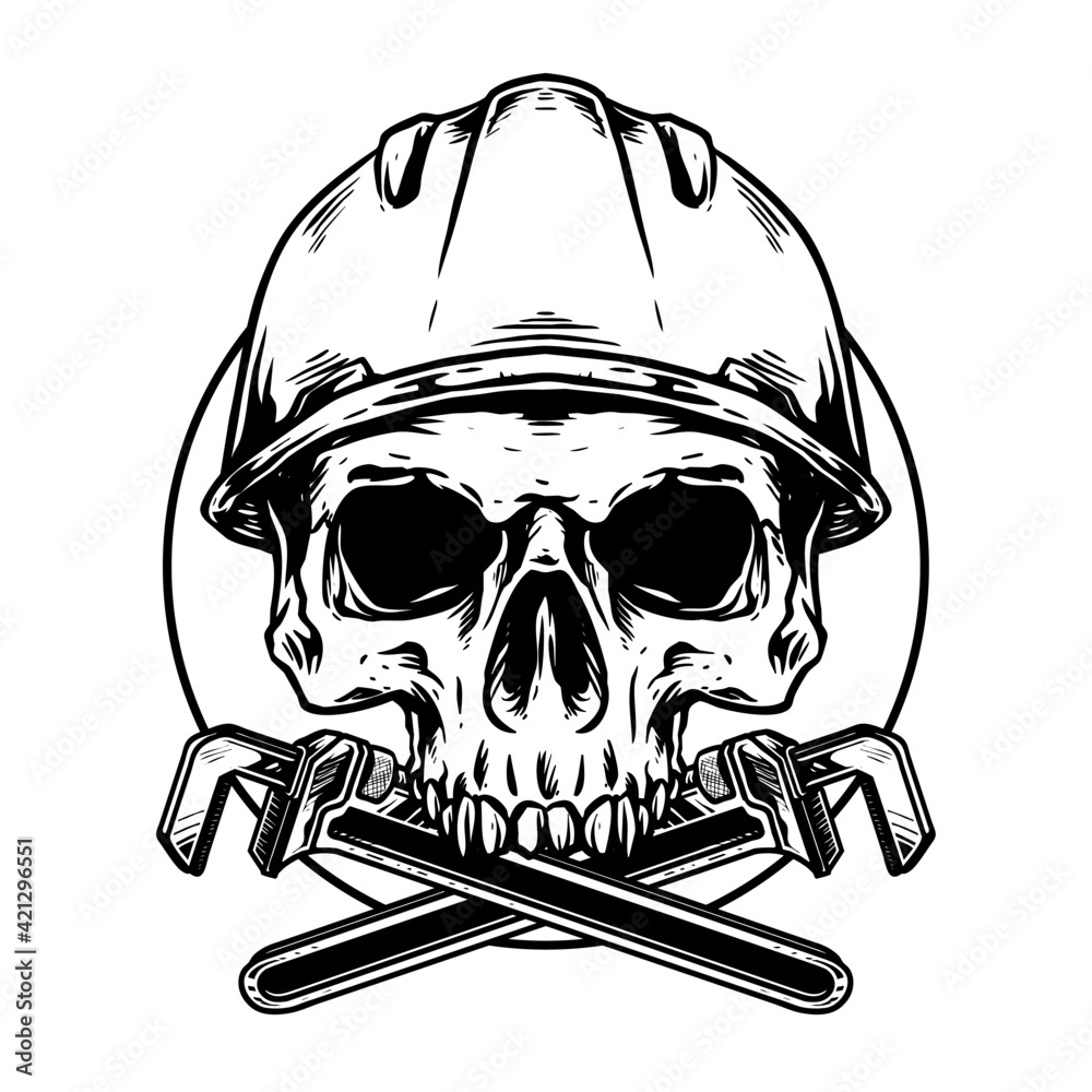 skull with wrench and safety helmet vector Stock Vector | Adobe Stock