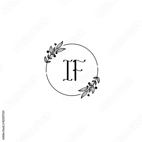 IF initial letters Wedding monogram logos, hand drawn modern minimalistic and frame floral templates