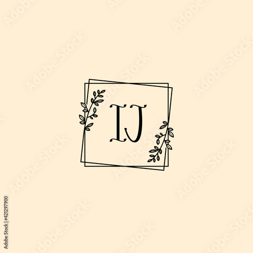 IJ initial letters Wedding monogram logos, hand drawn modern minimalistic and frame floral templates