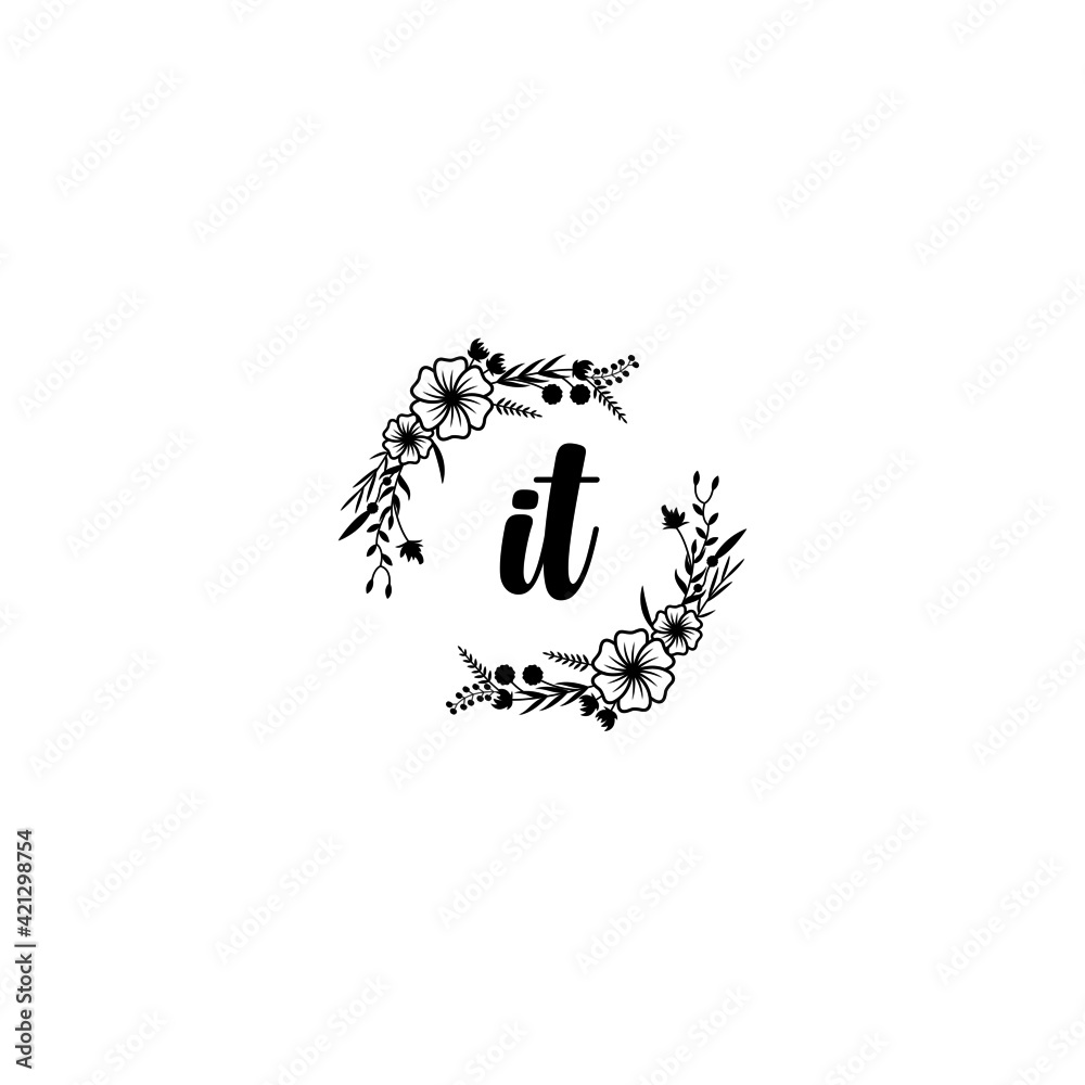 IT initial letters Wedding monogram logos, hand drawn modern minimalistic and frame floral templates