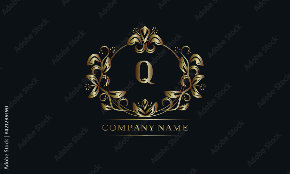 Vintage bronze logo with the letter Q. Elegant monogram, business sign, identity for a hotel, restaurant, jewelry.