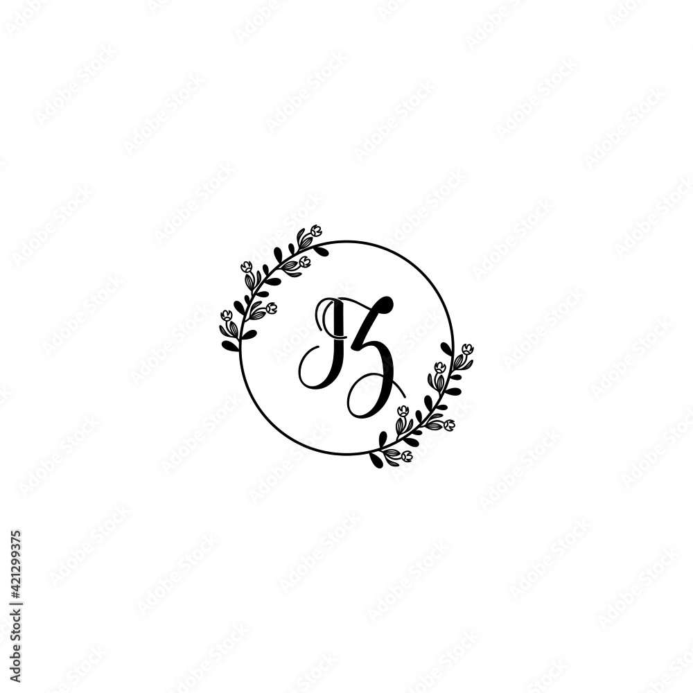 IZ initial letters Wedding monogram logos, hand drawn modern minimalistic and frame floral templates