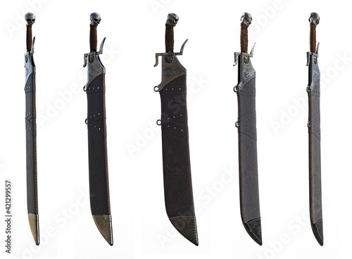 Sheathed Skull Sword Render On White Background