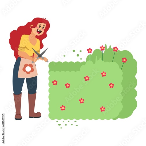 Isolated woman cutting a bush - Vector illustration