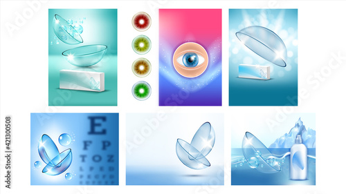 Contact Lenses Advertising Banners Set Vector Illustration