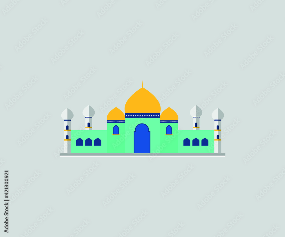Ramadan kareem mosque blue,golden,colorful premium vector graphic