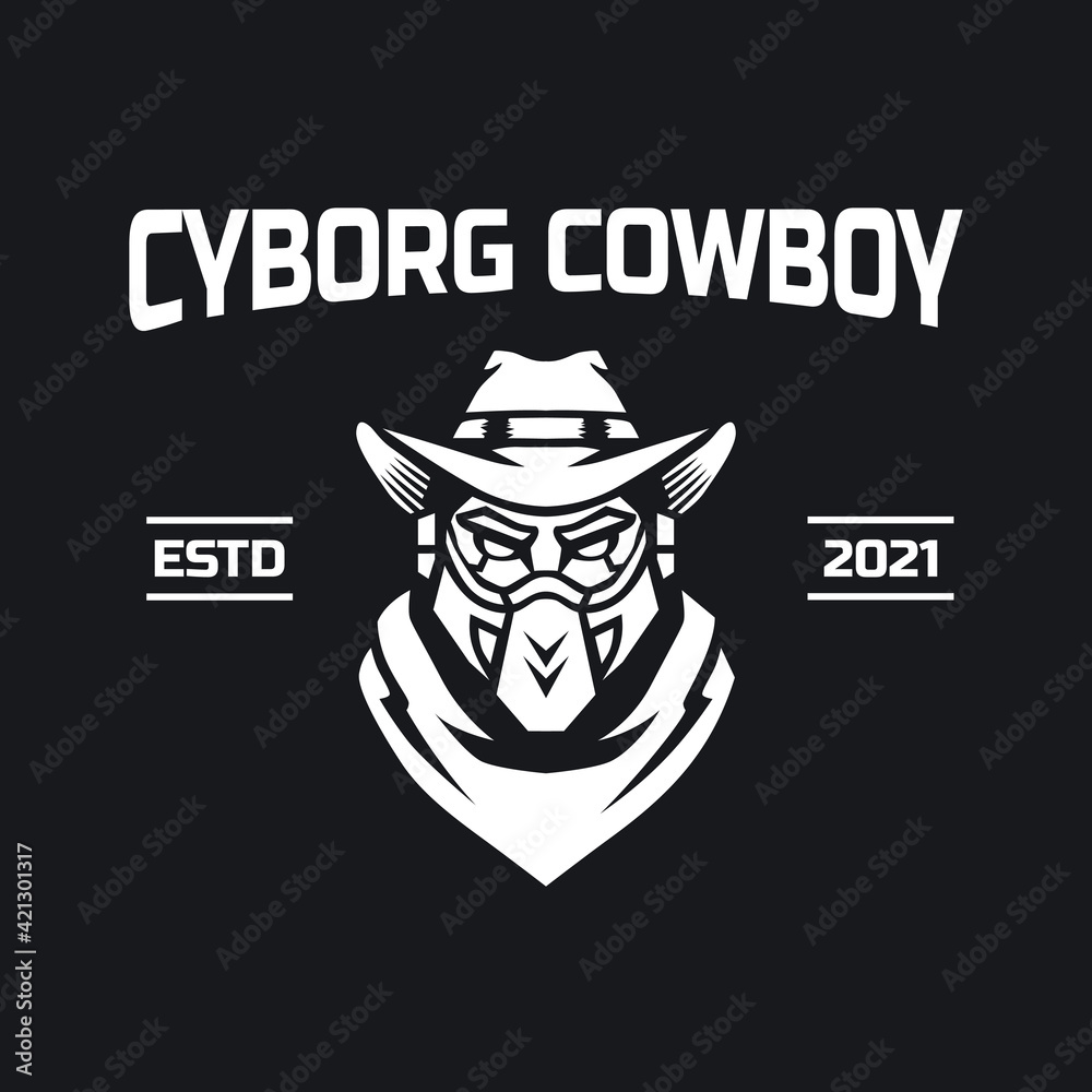 Cyborg Cowboy Logo Template Vector.