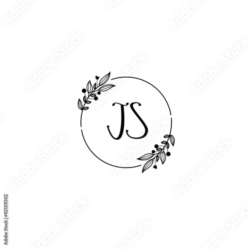 JS initial letters Wedding monogram logos, hand drawn modern minimalistic and frame floral templates