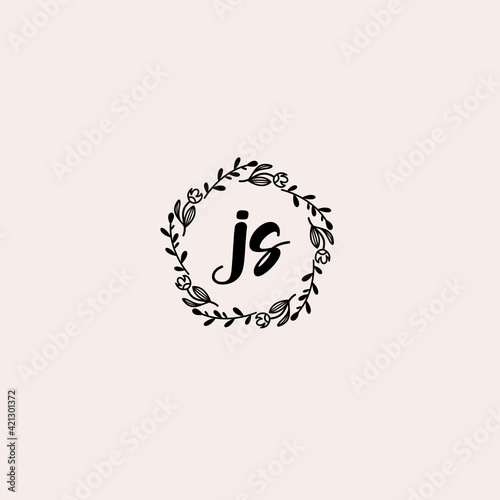 JS initial letters Wedding monogram logos, hand drawn modern minimalistic and frame floral templates