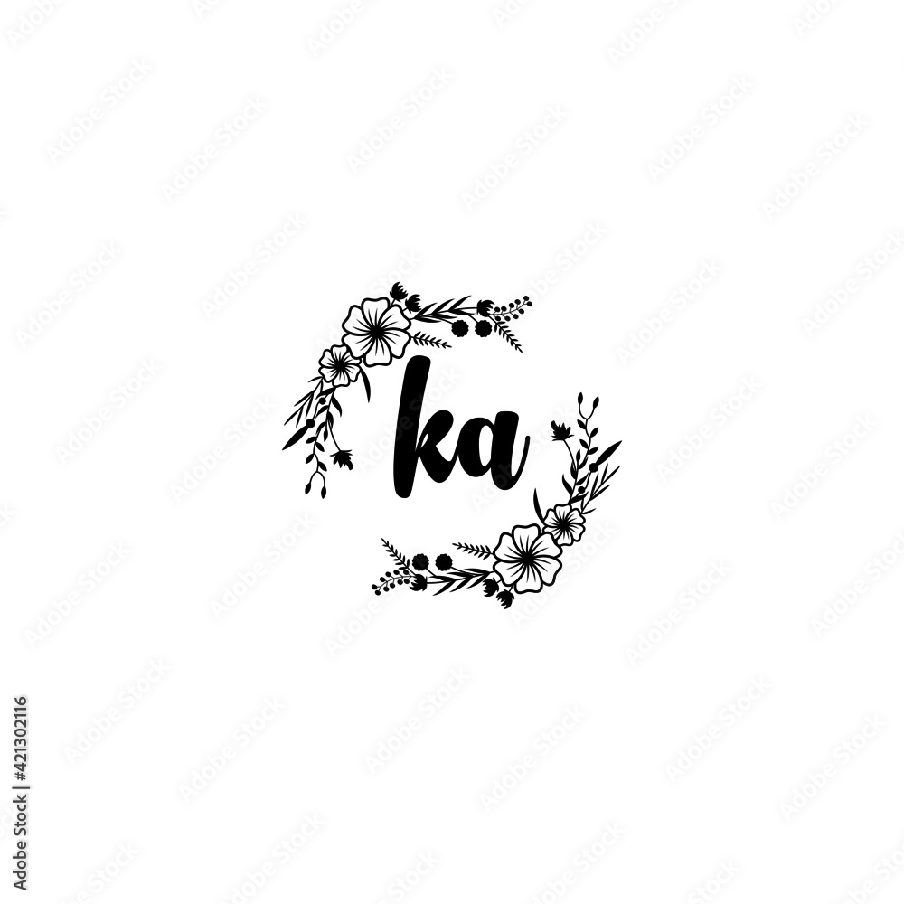 KA initial letters Wedding monogram logos, hand drawn modern minimalistic and frame floral templates
