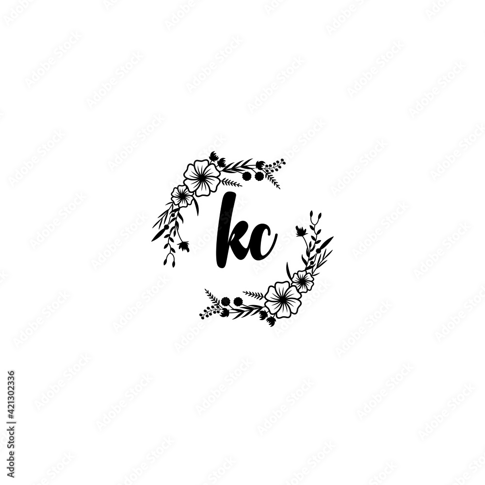 KC initial letters Wedding monogram logos, hand drawn modern minimalistic and frame floral templates