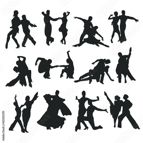 Sportive Dancing Silhouette Illustration. Vector Clip Art People Dancing.