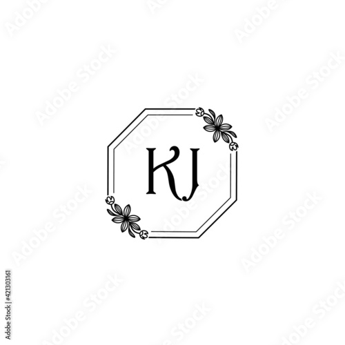 KJ initial letters Wedding monogram logos  hand drawn modern minimalistic and frame floral templates