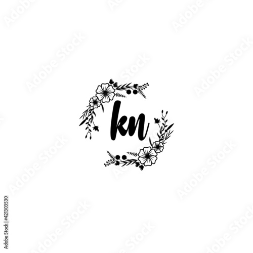 KN initial letters Wedding monogram logos, hand drawn modern minimalistic and frame floral templates