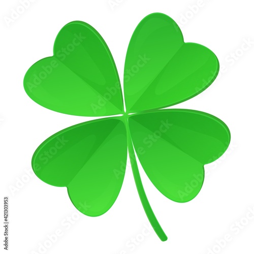 Clover with four leaves isolated on white background. St. Patrick s Day, lucky Concept. Stock vector illustration in realistic cartoon style