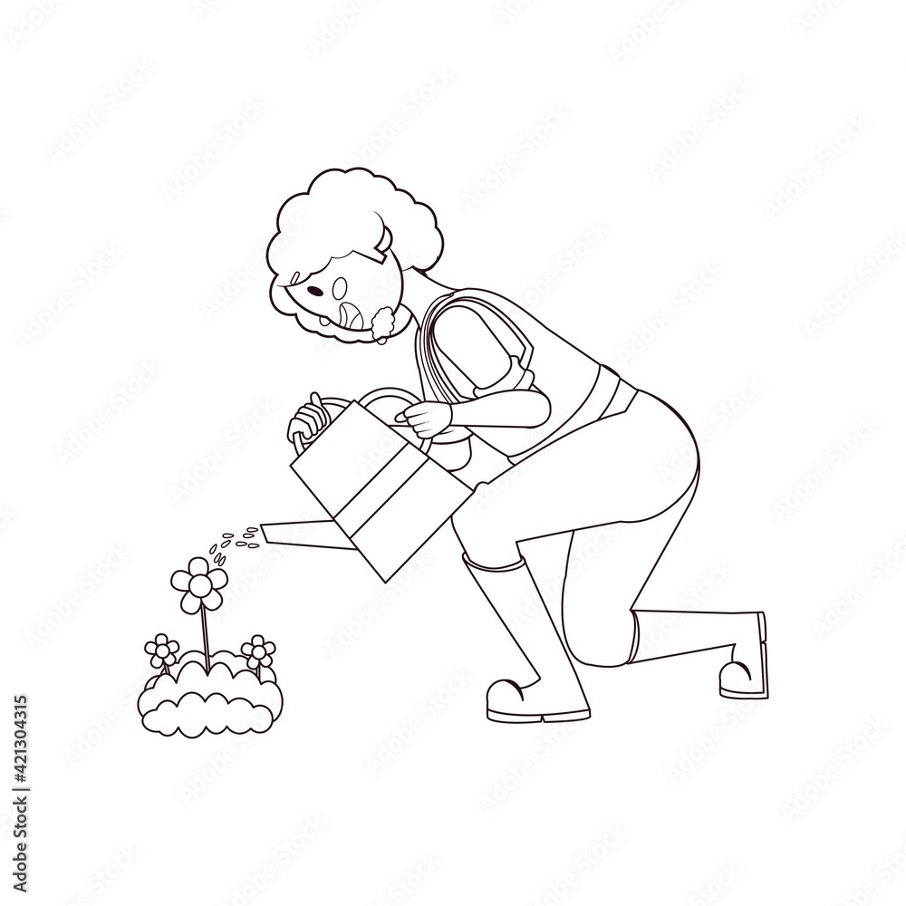 Isolated man watering plants - VEctor illustration design
