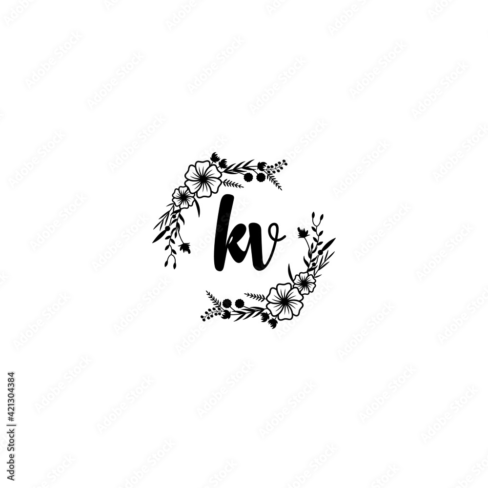 KV initial letters Wedding monogram logos, hand drawn modern minimalistic and frame floral templates