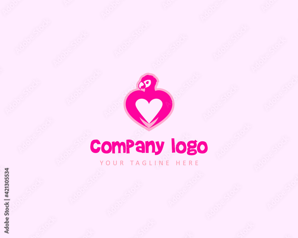 Pet Shop logo design vector template. Modern animal icon for store, veterinary clinic, hospital, shelter, business services, animal food , veterinary . with lovely colors Parrot and heart shape 