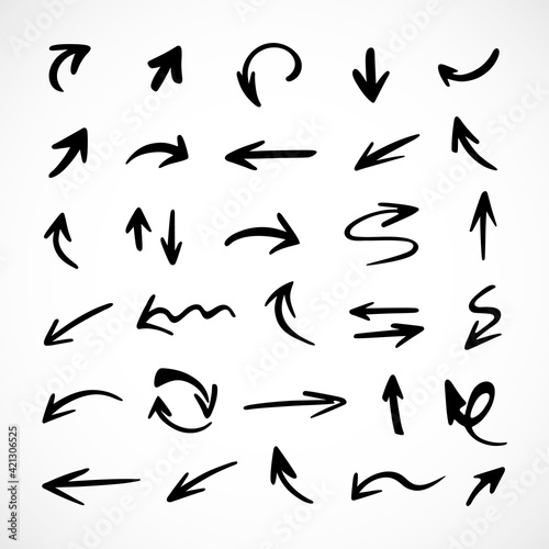 Vector set of hand-drawn arrows, elements for presentation