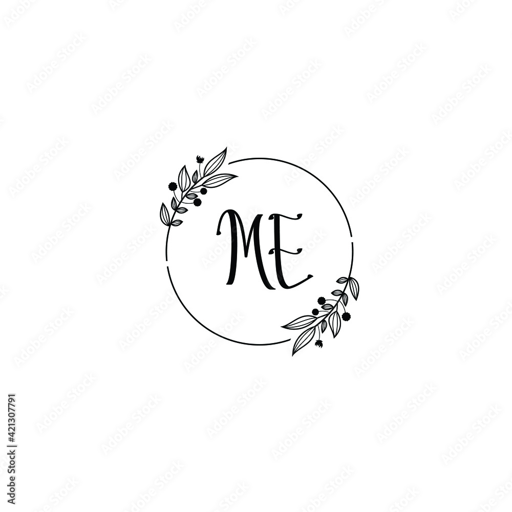 ME initial letters Wedding monogram logos, hand drawn modern minimalistic and frame floral templates