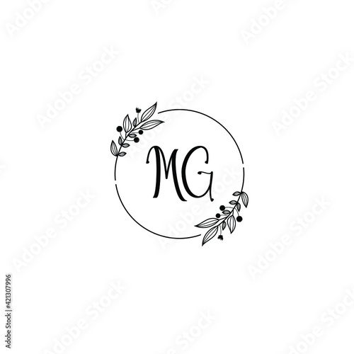 MG initial letters Wedding monogram logos, hand drawn modern minimalistic and frame floral templates