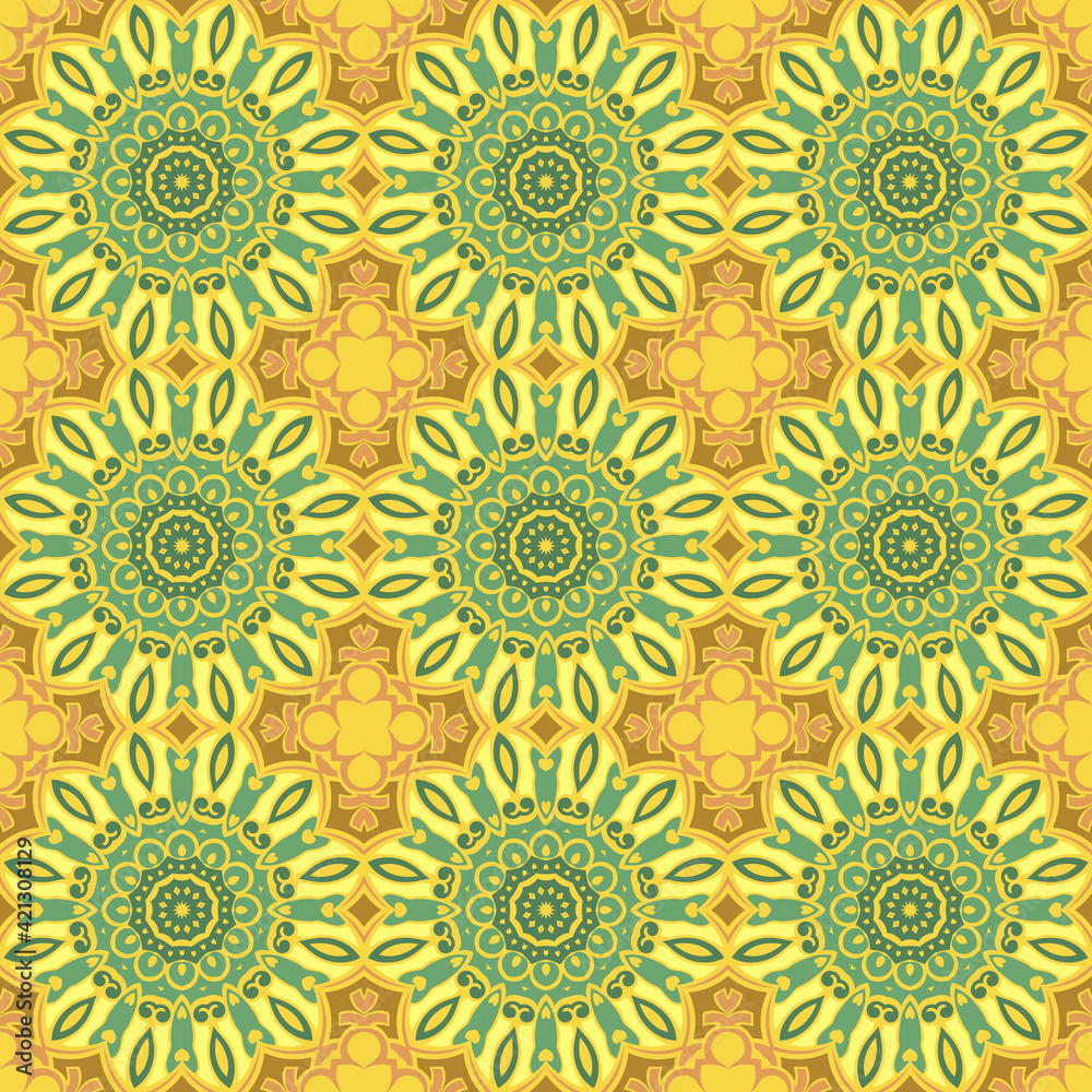 Colorful Seamless Pattern with mandala.Seamless Background design.Ornamental design.Floral pattern tiles.