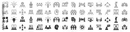 Business training and workshop excellent icons collection in two different styles photo