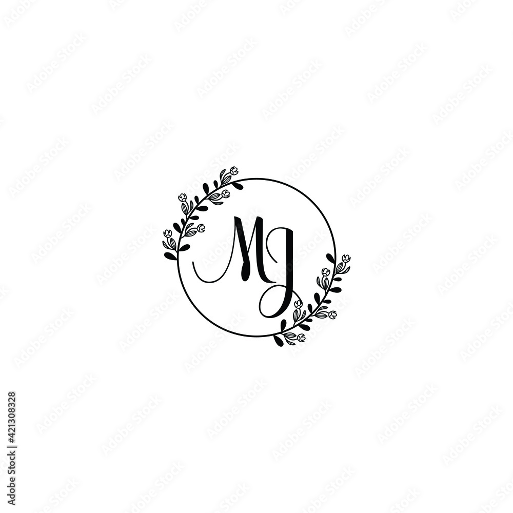 MJ initial letters Wedding monogram logos, hand drawn modern minimalistic and frame floral templates