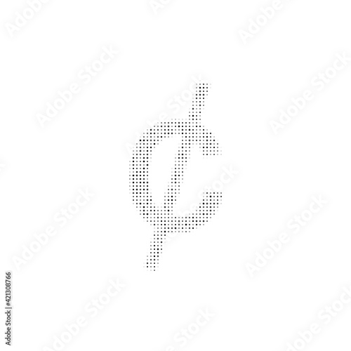 The cent symbol filled with black dots. Pointillism style. Vector illustration on white background