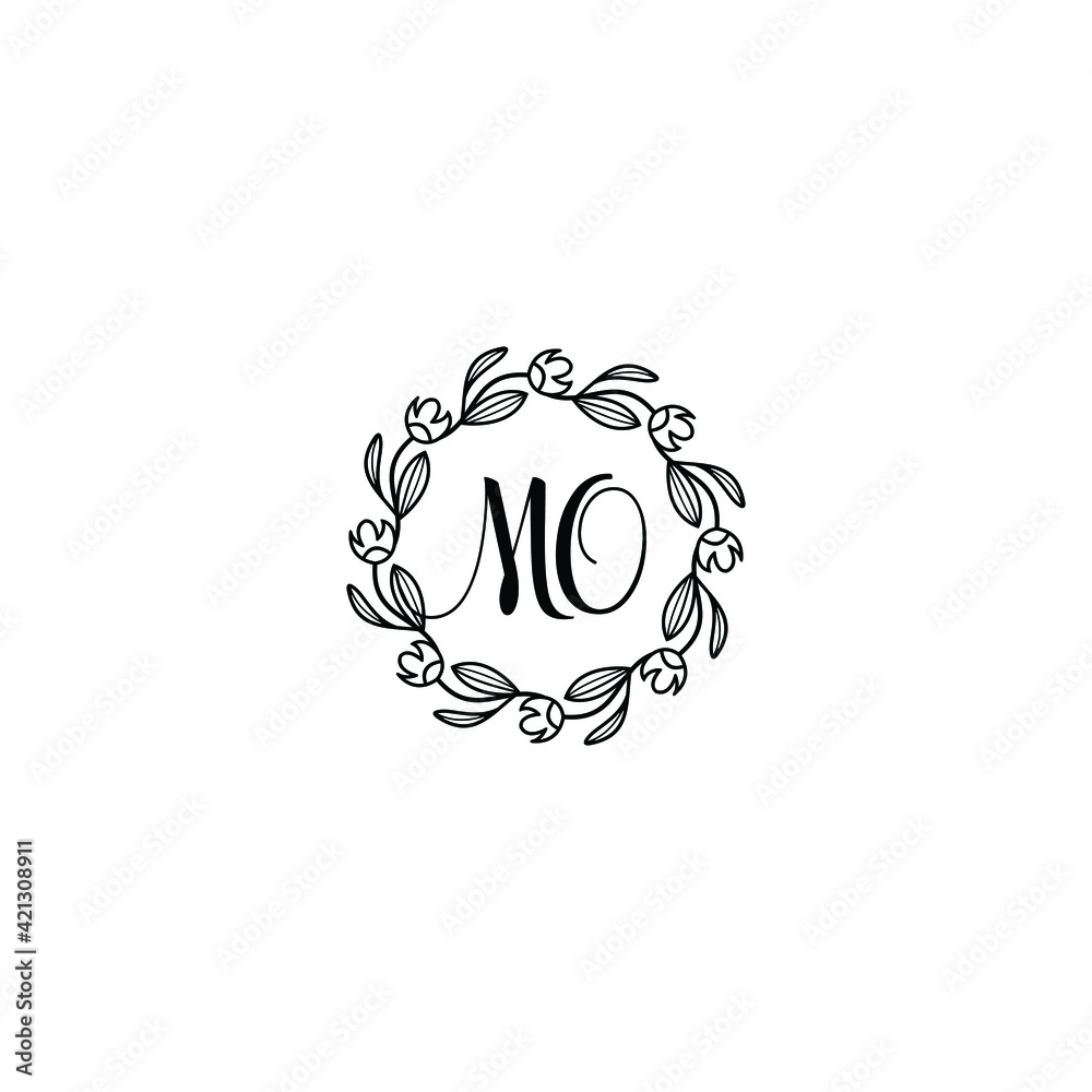 MO initial letters Wedding monogram logos, hand drawn modern minimalistic and frame floral templates