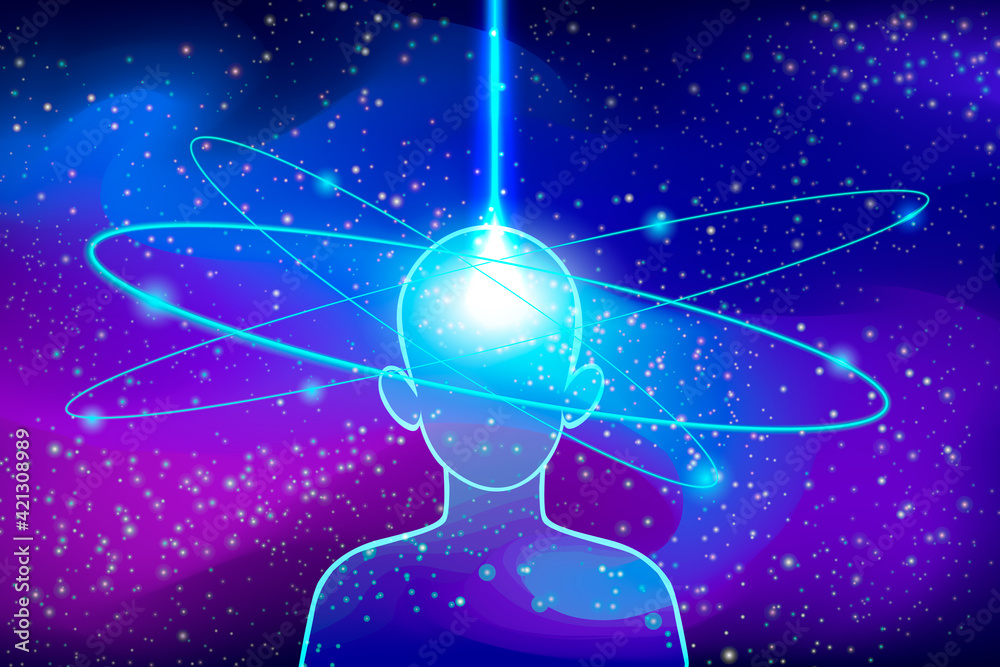 Astral fusion with universe clipart. Silhouette of character who has