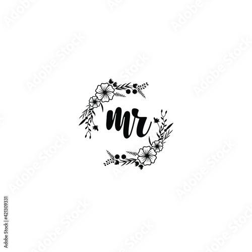 MR initial letters Wedding monogram logos, hand drawn modern minimalistic and frame floral templates