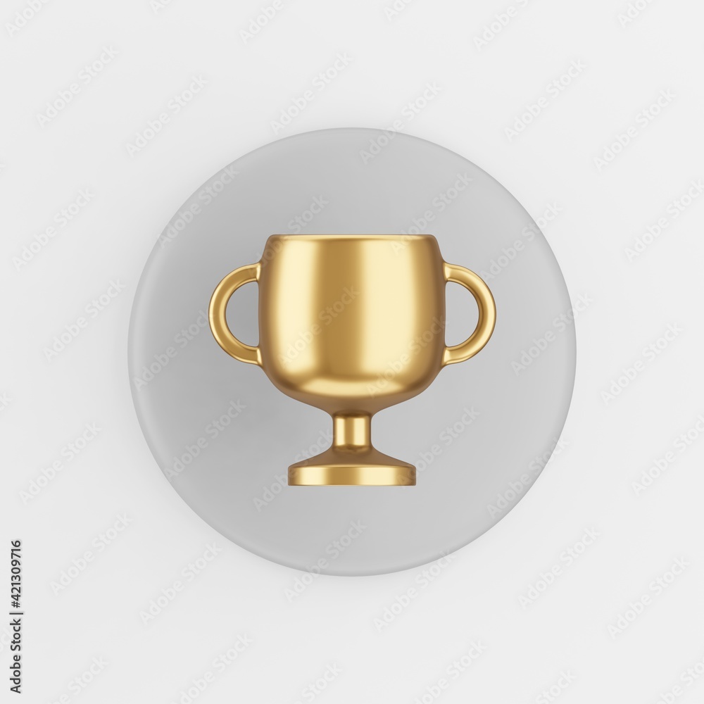 Winner gold cup icon. 3d rendering round gray key button, interface ui ux element. Winner gold cup icon. 3d rendering round gray key button, interface ui ux element.