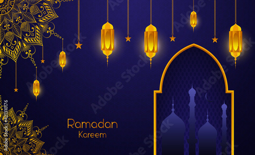 Luxury ramadan mandala art background design lantern star