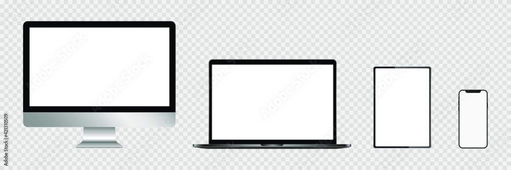 Realistic set of monitor, laptop, tablet, smartphone. Stock Vector illustration. Realistic set of monitor, laptop, tablet, smartphone. Stock Vector illustration.