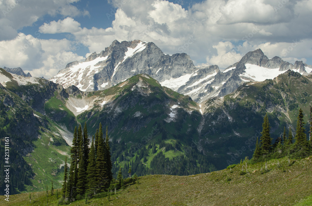 USA, Washington State. Dome Peak seen from Miner's Ridge, Glacier Peak Wilderness, North Cascades.