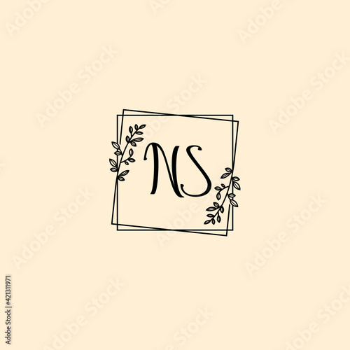 NS initial letters Wedding monogram logos, hand drawn modern minimalistic and frame floral templates