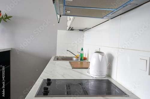 modern kitchen interior with two places electric stove