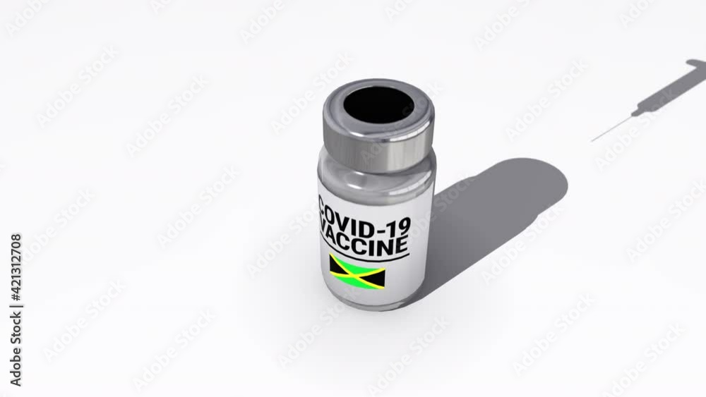 Seamless looping 3D animation of the covid-19 vaccine injection of a bottle with the flag of Jamaica in 4K resolution Seamless looping 3D animation of the covid-19 vaccine injection of a bottle with the flag of Jamaica in 4K resolution